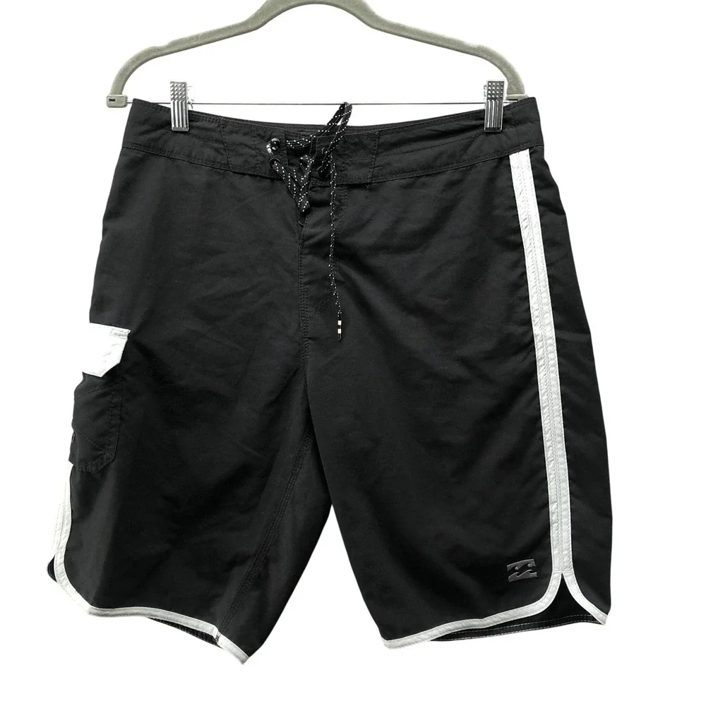 Billabong Originals 73 Board Shorts Mens 31 Black White 11'' Inseam Cargo Pocket